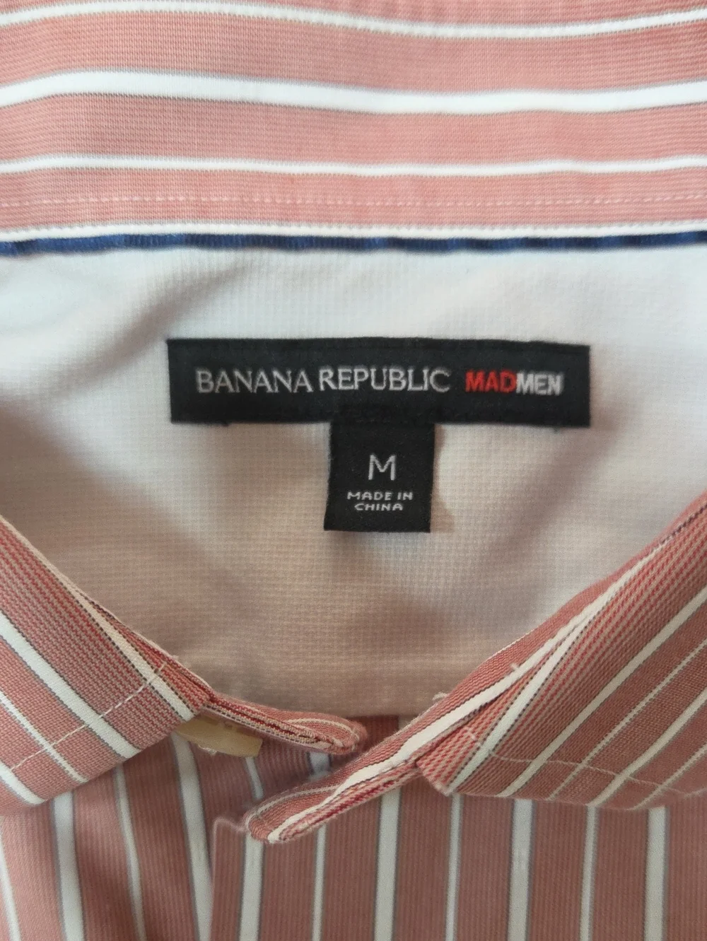 Banana Republic Mad Men Mens Shirt Medium Pink White Striped Dress Button Down